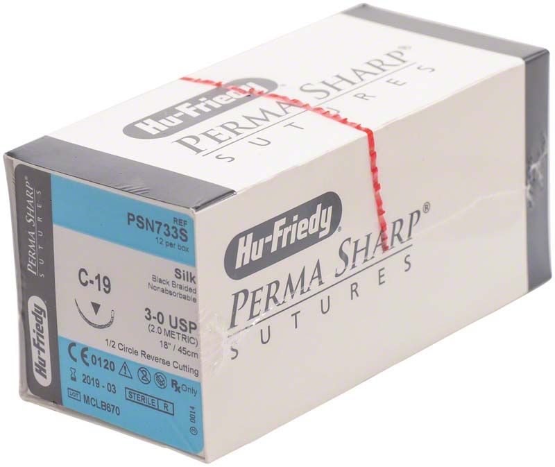 Perma Sharp Nahtmaterial Seide 3/0 C-19 in Originalverpackung.