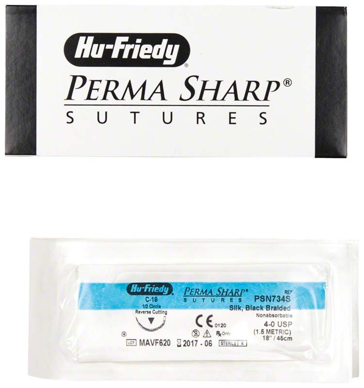 Perma Sharp Nahtmaterial Seide 4/0 C-19 in Originalverpackung.