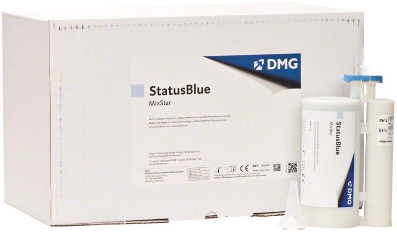 Status Blue MixStar 5x380ml Kartuschen mit Verpackung und Dispenser.