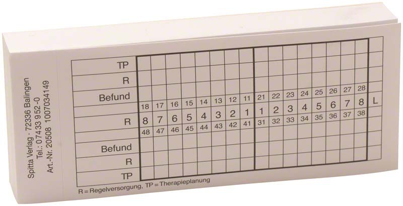 Erstbefund selbstklebend weiß für Zahnarztpraxen, Spitta Verlag.