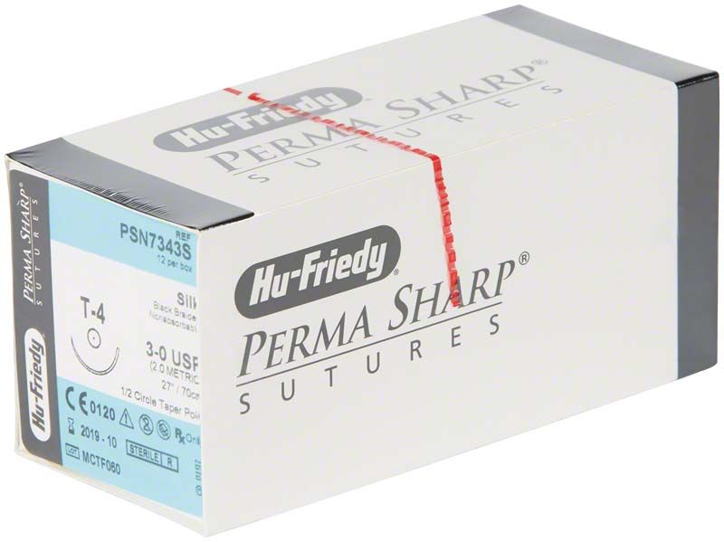 Nahtmaterial Seide 3/0 T-4 in Originalverpackung von Perma Sharp.