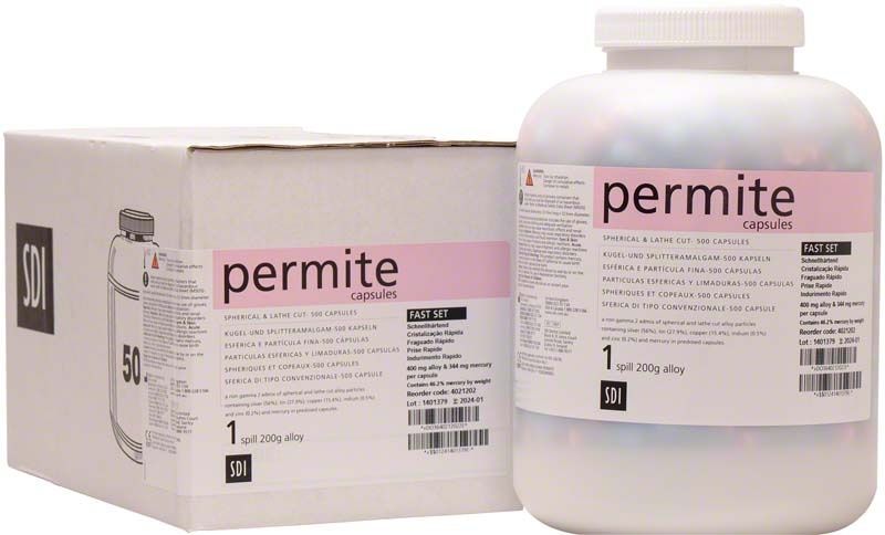 Permite Kapseln Gr. 1 fast 500er in weißer Flasche neben Verpackung.