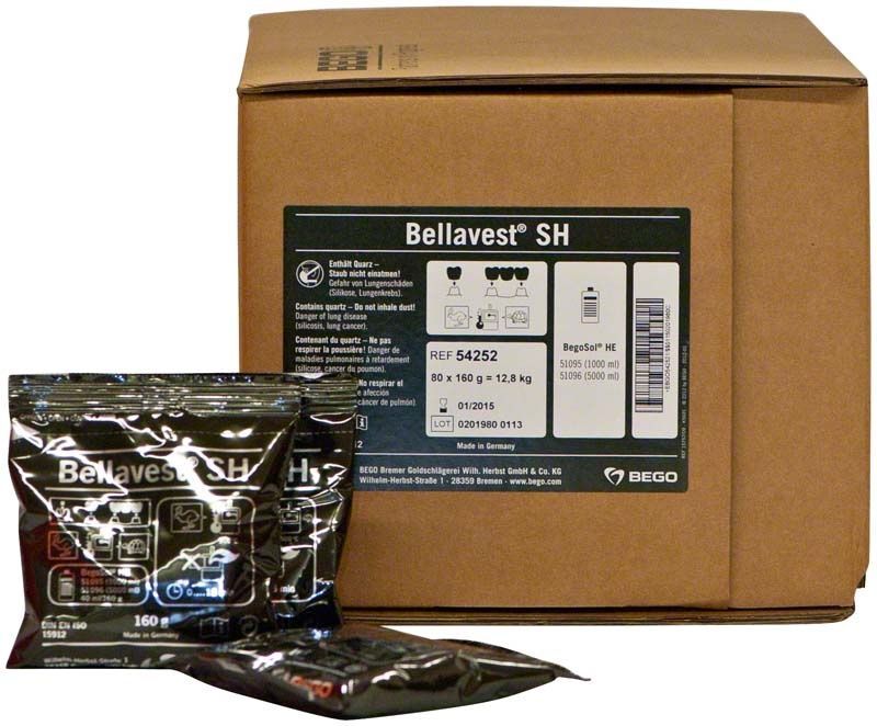 Karton und Beutel von Bellavest® SH Einbettmasse für Dentalanwendungen.