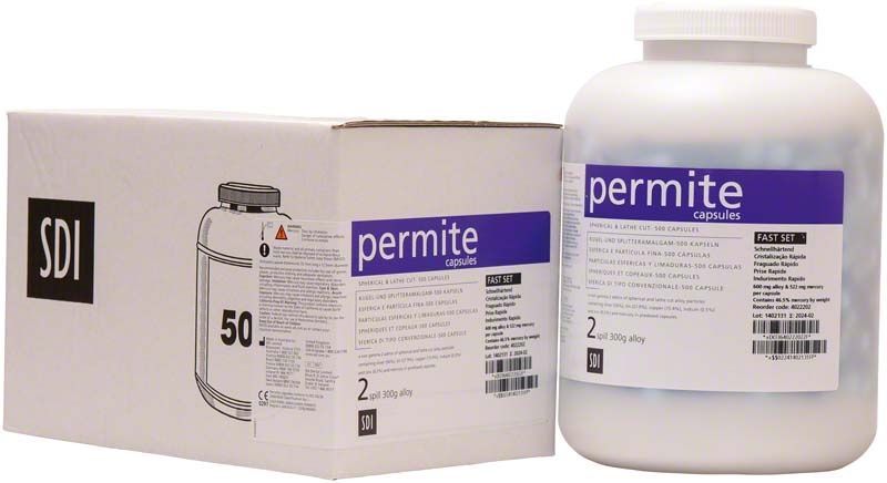 Permite Kapseln Gr. 2 in weißem Behälter und Verpackung mit Etikett.