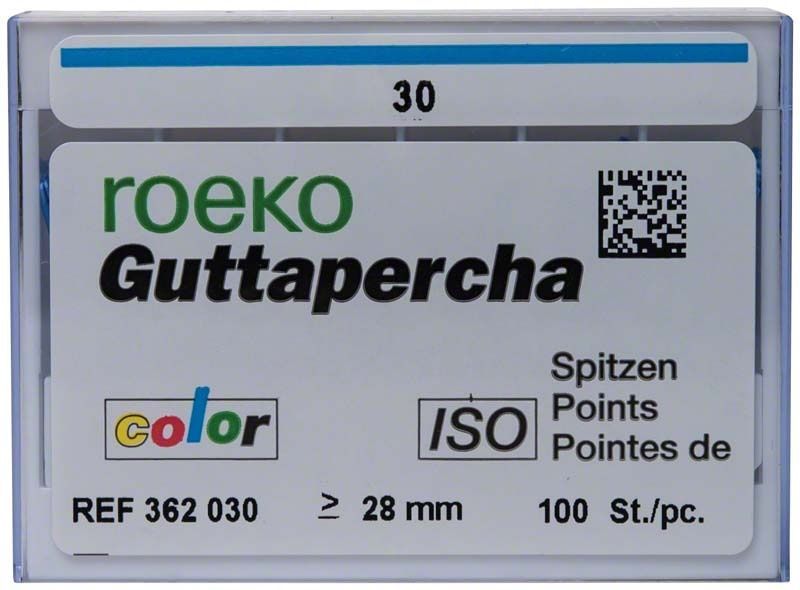 ROEKO Guttapercha-Spitzen color Gr. 030 blau in Verpackung.