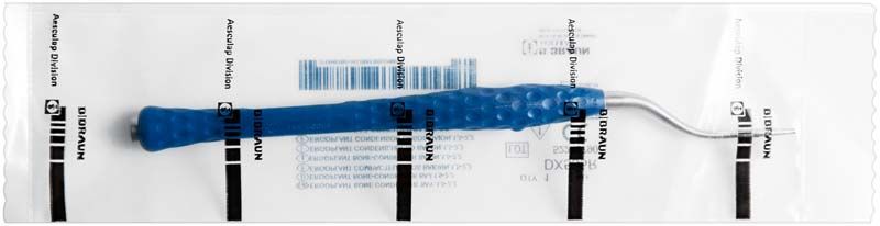 Ergoplant Bone Condenser mit blauem Griff in steriler Verpackung.