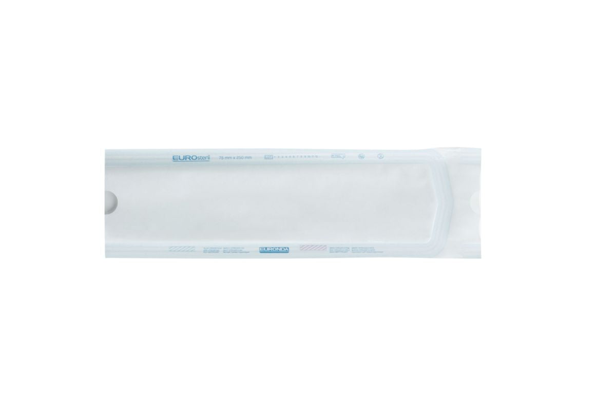 Sterilisationsverpackung Eurosteril Beutel 75 x 250mm aus medizinischem Papier.