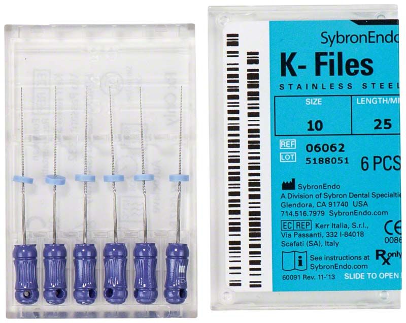 SybronEndo K-Feilen 25mm ISO 010 in transparenter Verpackung.