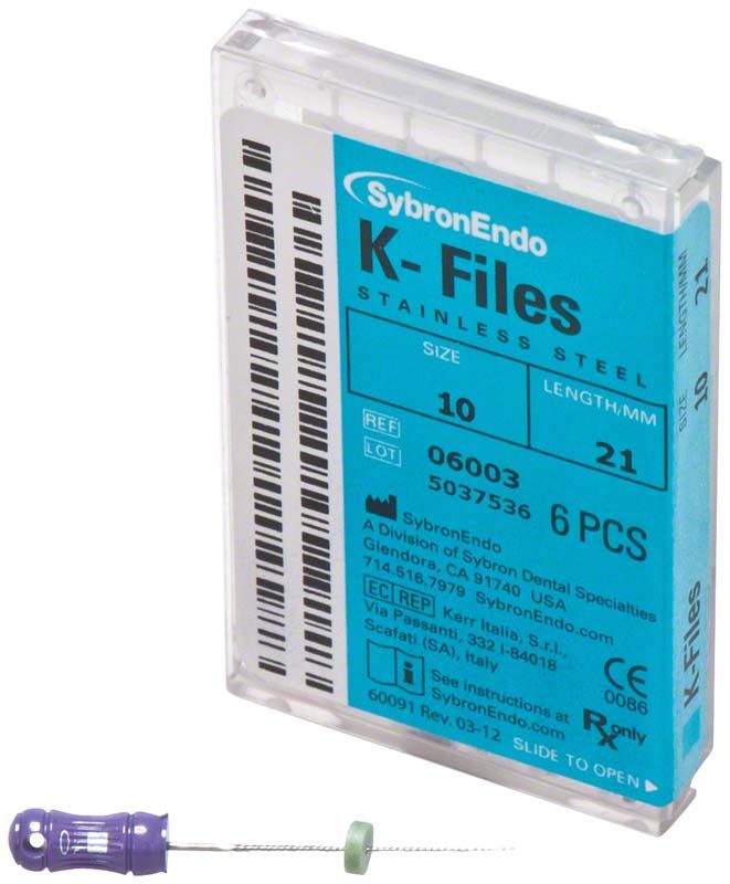 SybronEndo K-Feilen 21mm ISO 010 in Kunststoffverpackung mit blauer Etikettierung.