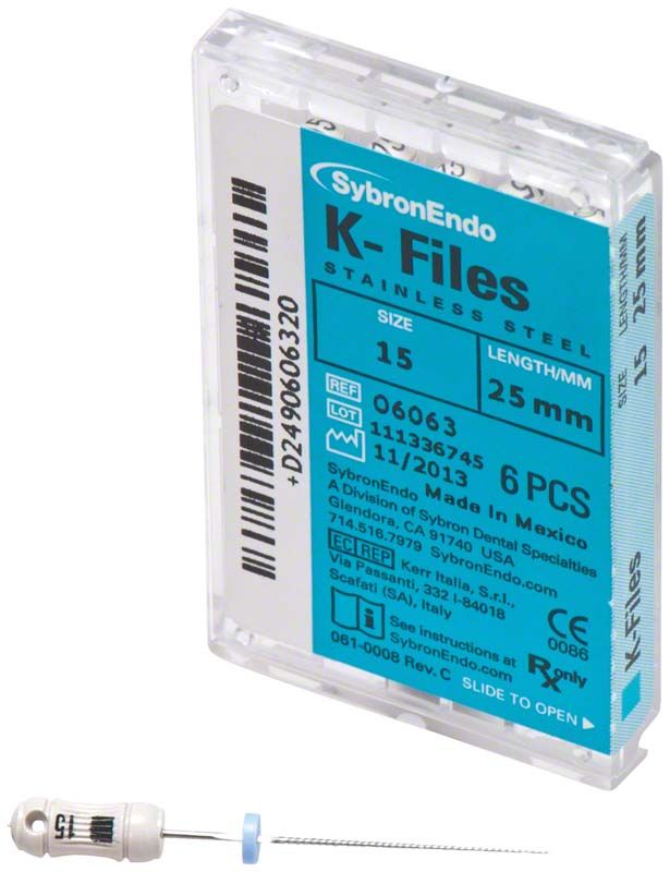 SybronEndo K-Feilen 25mm ISO 015 in Verpackung mit Feile.