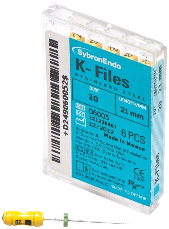 SybronEndo K-Feilen 21mm ISO 020 in Kunststoffverpackung.