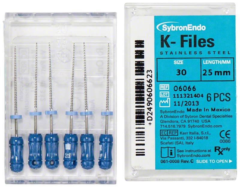 SybronEndo K-Feilen 25mm ISO 030 in Kunststoffbox, 6 Stück.