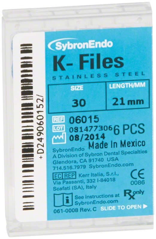 SybronEndo K-Feilen 21mm ISO 030 in Verpackung mit Produktinformationen.