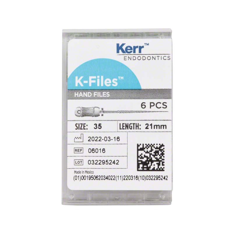 SybronEndo K-Feilen 21mm ISO 035 in Kunststoffverpackung, 6 Stück.