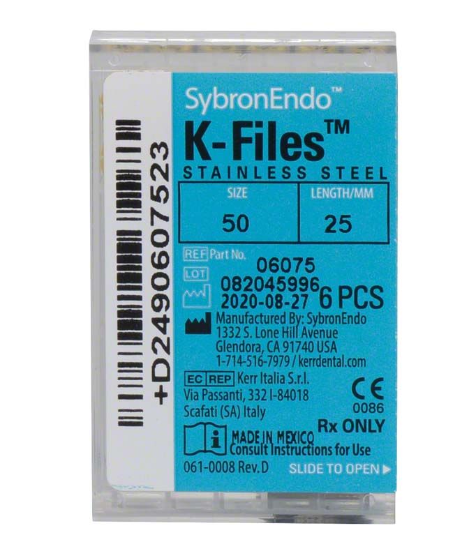 SybronEndo K-Feilen 25mm ISO 050 in blauer Verpackung.