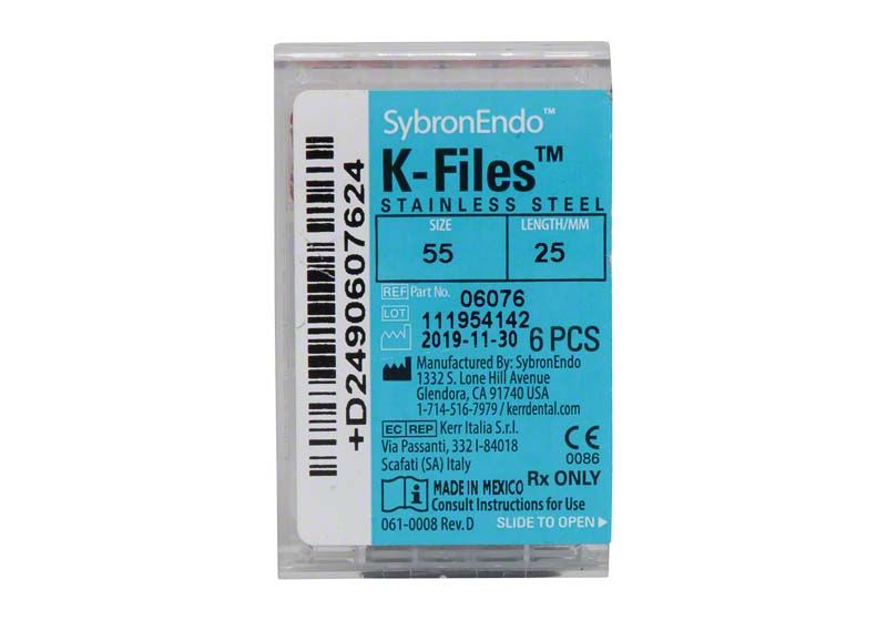 SybronEndo K-Feilen 25mm ISO 055 in Verpackung.