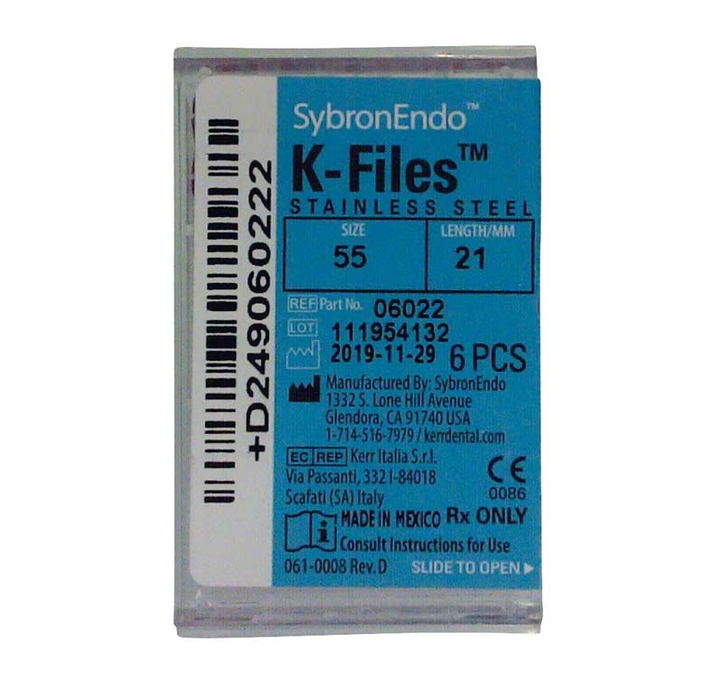 SybronEndo K-Feilen 21mm ISO 055 in Einzelverpackung.