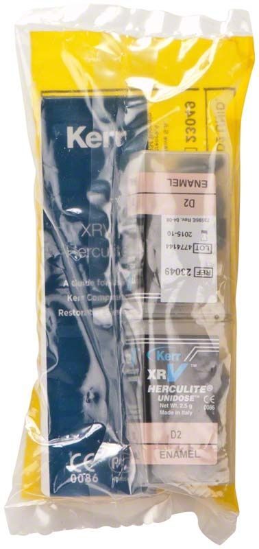 Herculite XRV Enamel Unidose D2 in gelber Verpackung mit Produktdetails.