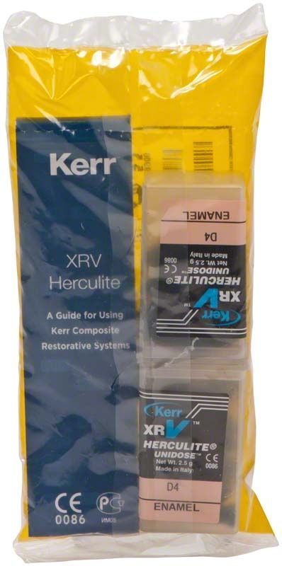 Kerr Herculite XRV Enamel Unidose D4 Verpackung mit Anleitung.