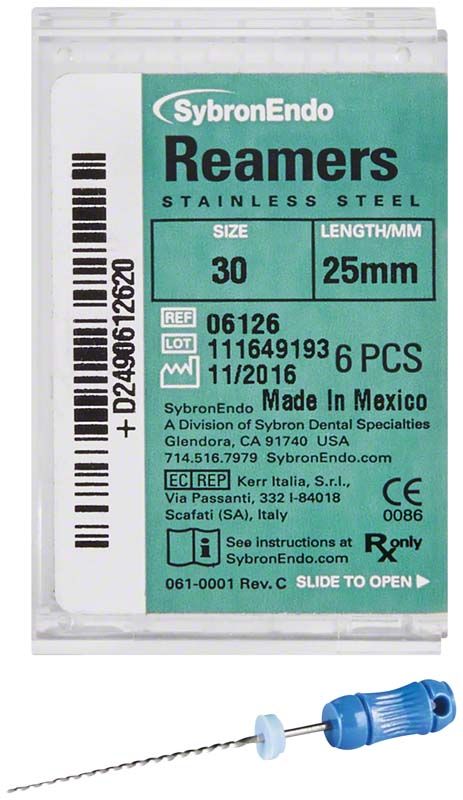 Reamers 25mm ISO 030 in Verpackung mit Edelstahlbeschriftung und blauem Griff.