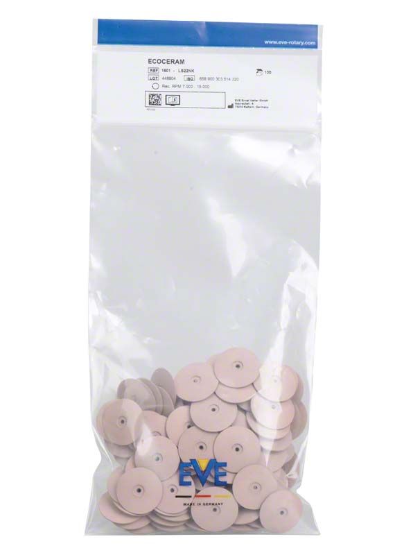 EVE-Ecoceram Polierer in transparenter Verpackung mit Etikettendetails.