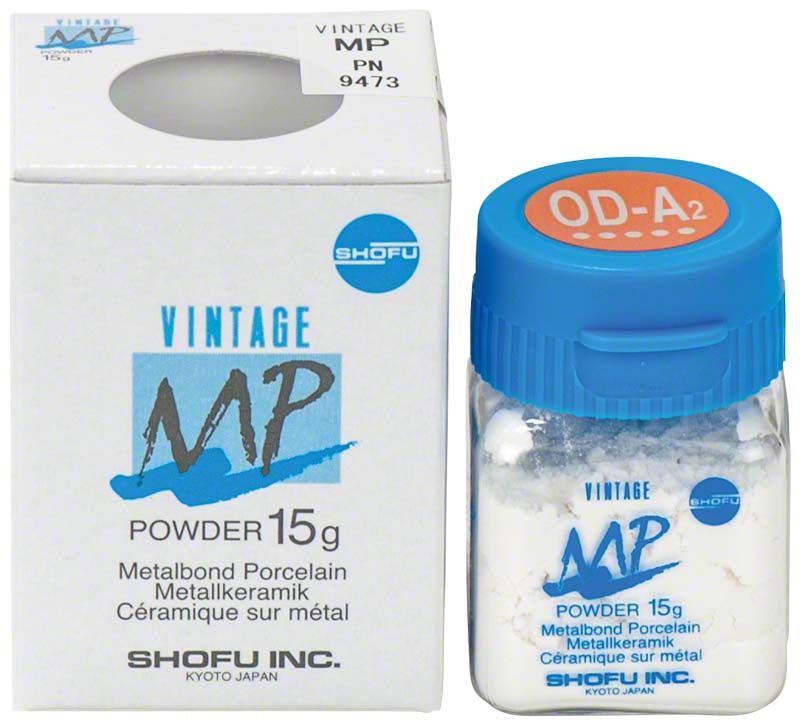 Weiße Verpackung mit VINTAGE MP Opaque Dentin 15g OD-A2 Pulver.