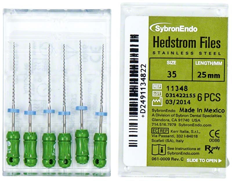 SybronEndo Hedström-Feilen 25mm ISO 035 in grüner Verpackung.
