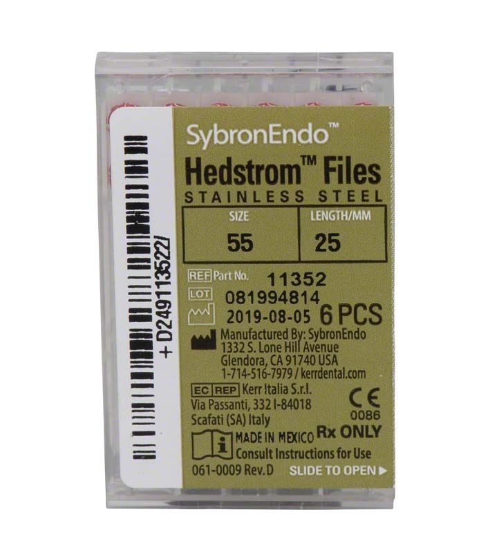 SybronEndo Hedström-Feilen 25mm ISO 080 in Kunststoffverpackung mit Beschriftung.