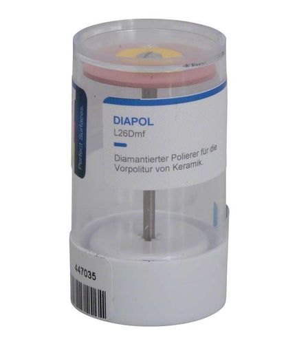Diamantierter Polierer EVE Diapol Handstück L26Dmf in transparenter Verpackung.