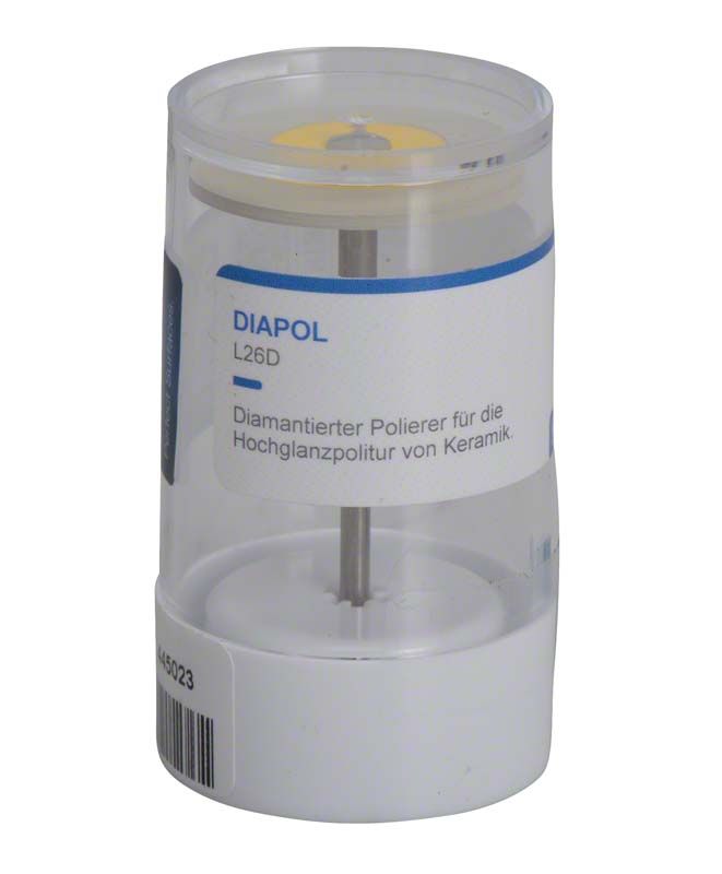 Diamantierter Polierer EVE Diapol Handstück fein, L26D in transparenter Verpackung.