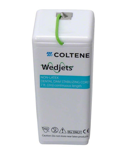 Coltene Wedjets Befestigungsschnur, grüne Non-Latex-Variante, auf Verpackung.