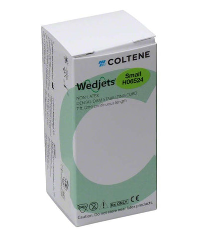 Hygenic Wedjets Befestigungsschnur in grüner Verpackung von Coltene, Non-Latex-Variante.