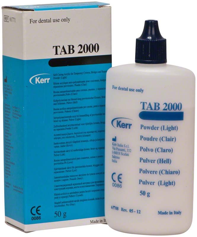 TAB 2000 Pulver hell Flasche und Verpackung mit blauem Etikett.