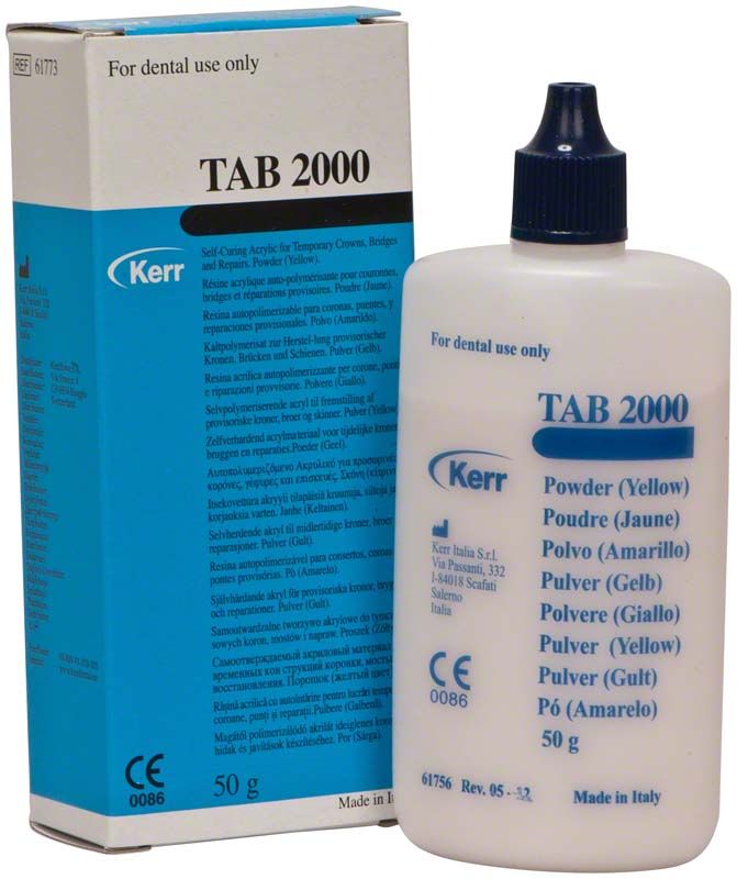 TAB 2000 Pulver gelb für provisorische Kronen und Brücken, 50g Flasche.