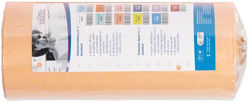Patienten-Umhang Nr.3 standard orange in Verpackung mit Etikett.