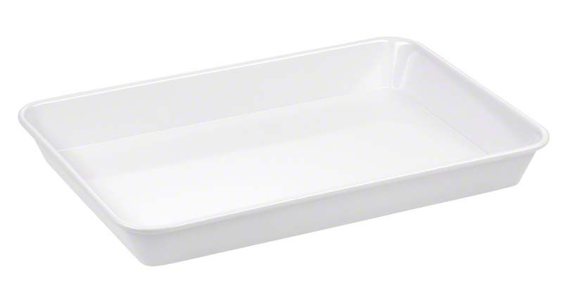 Rechteckige, weiße Kunststoffschale für medizinische Anwendungen.