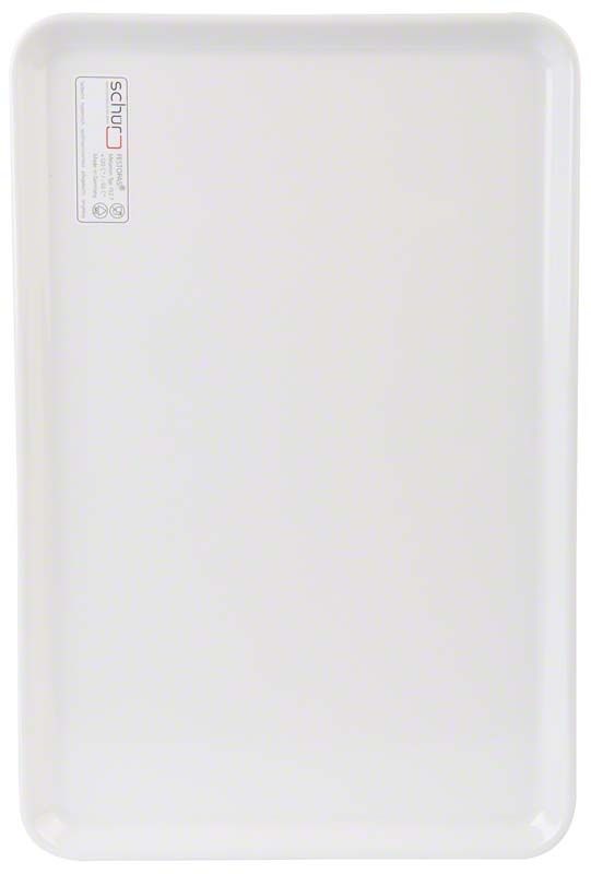 Rechteckige weiße Festopas Platte 77/4 mit leicht erhöhtem Rand.