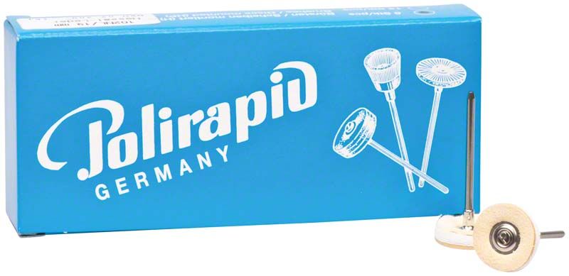 Kombischwabbel von Polirapid mit Verpackung und montierten Bürsten.