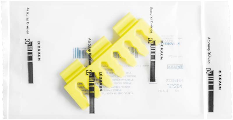 Gelber Silikonsteg JG394 auf steriler Verpackung.