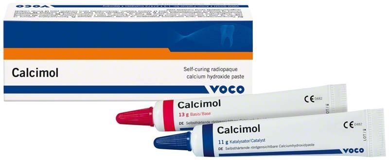 Calcimol-Packung mit zwei Tuben, Basis und Katalysator, von Voco.