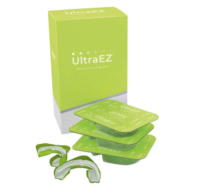 UltraEZ KombiTrays mit Desensibilisierungsgel und Verpackung in grünem Design.