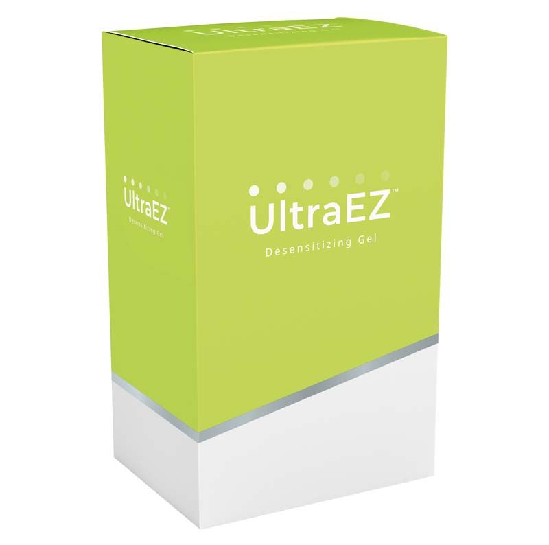 UltraEZ KombiTrays Verpackung in grünem Design mit Produktnamen und Desensitizing Gel.