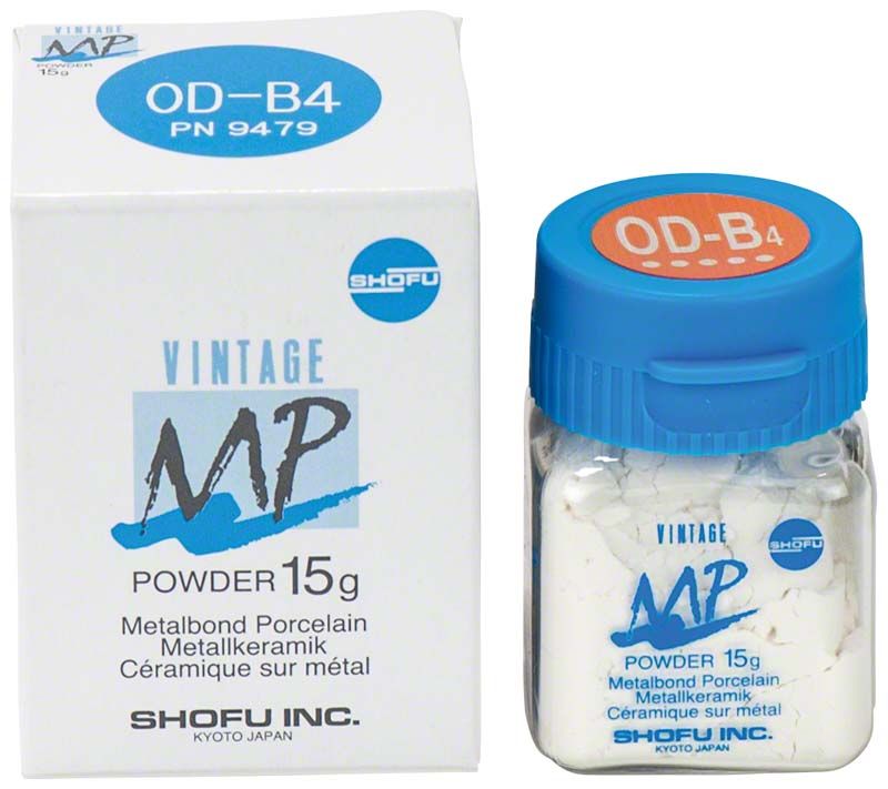 VINTAGE MP Opaque Dentin 15g OD-B4 Verpackung und Glasbehälter.