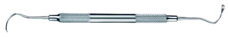 Sinus-Lift-Instrument Figur 3 mit gebogenen Enden und geriffeltem Griff.