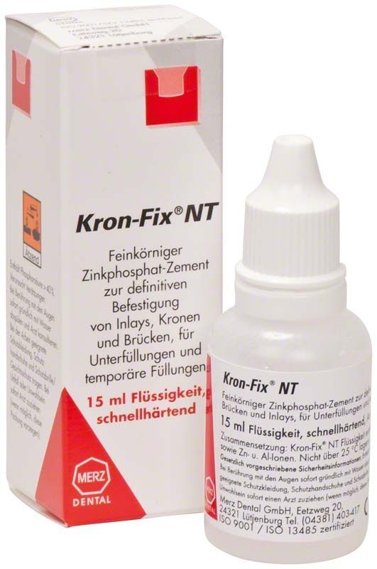 Kronfix NT Flasche und Verpackung mit rotem Merz Dental Logo.