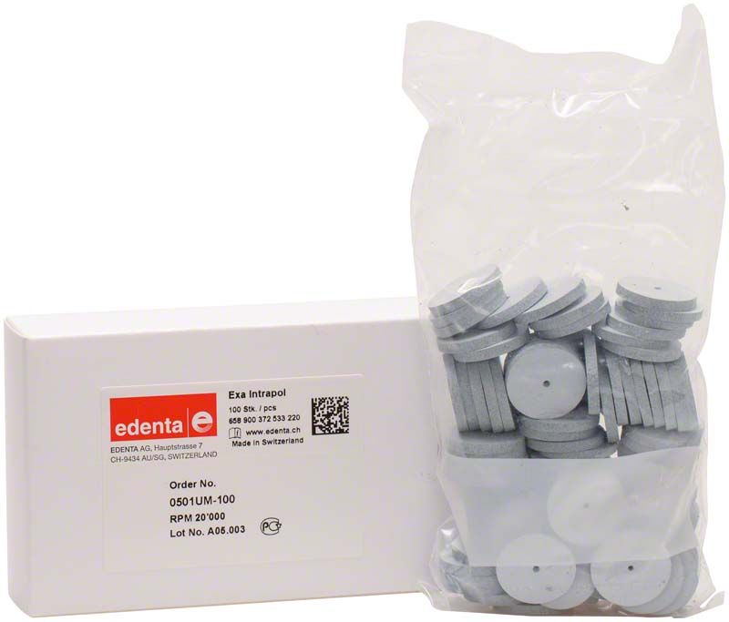 Exa Intrapol Universalpolierer Rad in Originalverpackung mit grauen Silikonpolierern.