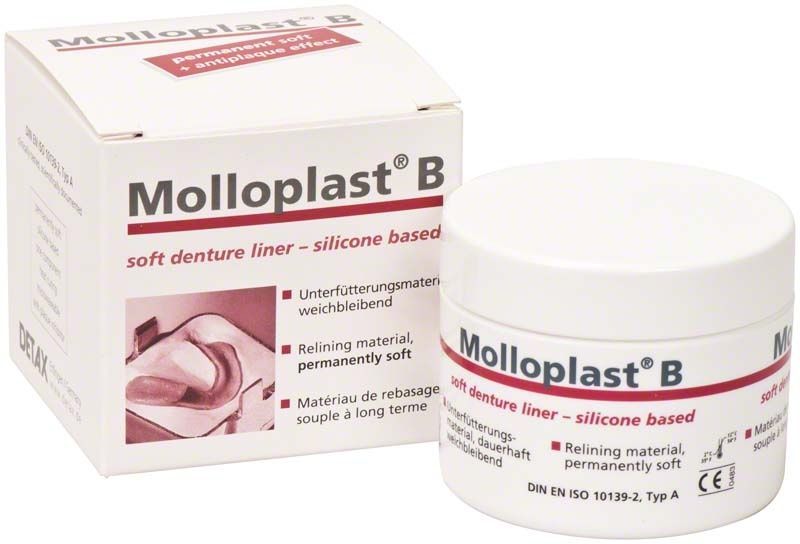Molloplast B Standardpackung mit Dose und Verpackung im Hintergrund.
