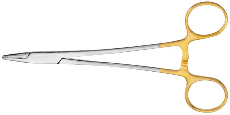 Nadelhalter mit Hartmetalleinlage und vergoldetem Griff, 15 cm, für Dentalchirurgie.