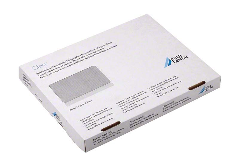 Reinigungsfilm clear von Dürr Dental in weißer Verpackung.
