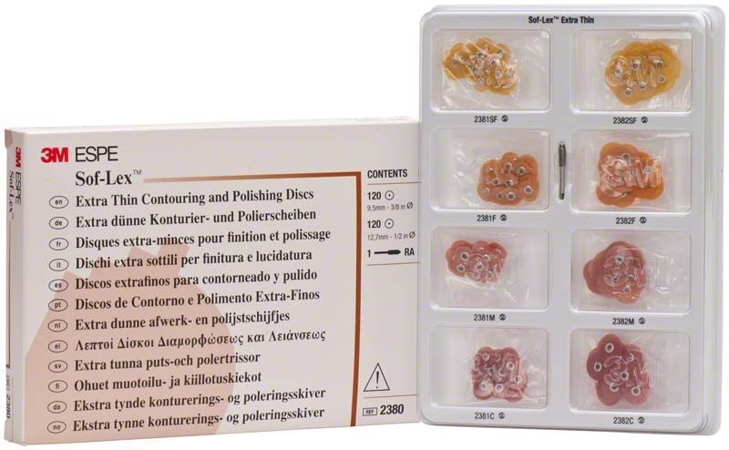 Sof-Lex™ XT Scheiben Intro Kit mit extradünnen, flexiblen Polierscheiben in Verpackung.